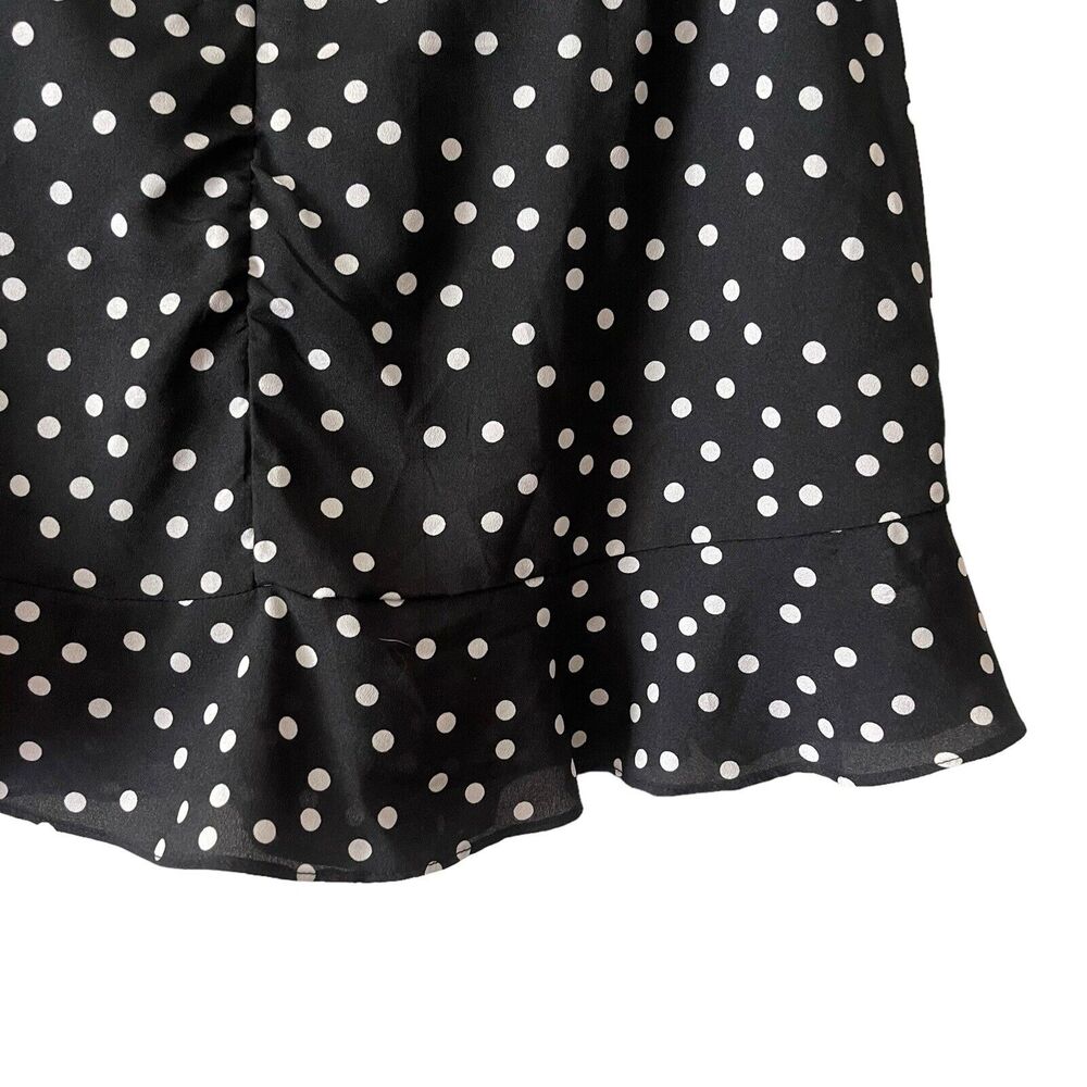Polly US 10 Mini A-Line Skirt Black White Polka Dots Short Faux Wrap - Picture 8 of 8